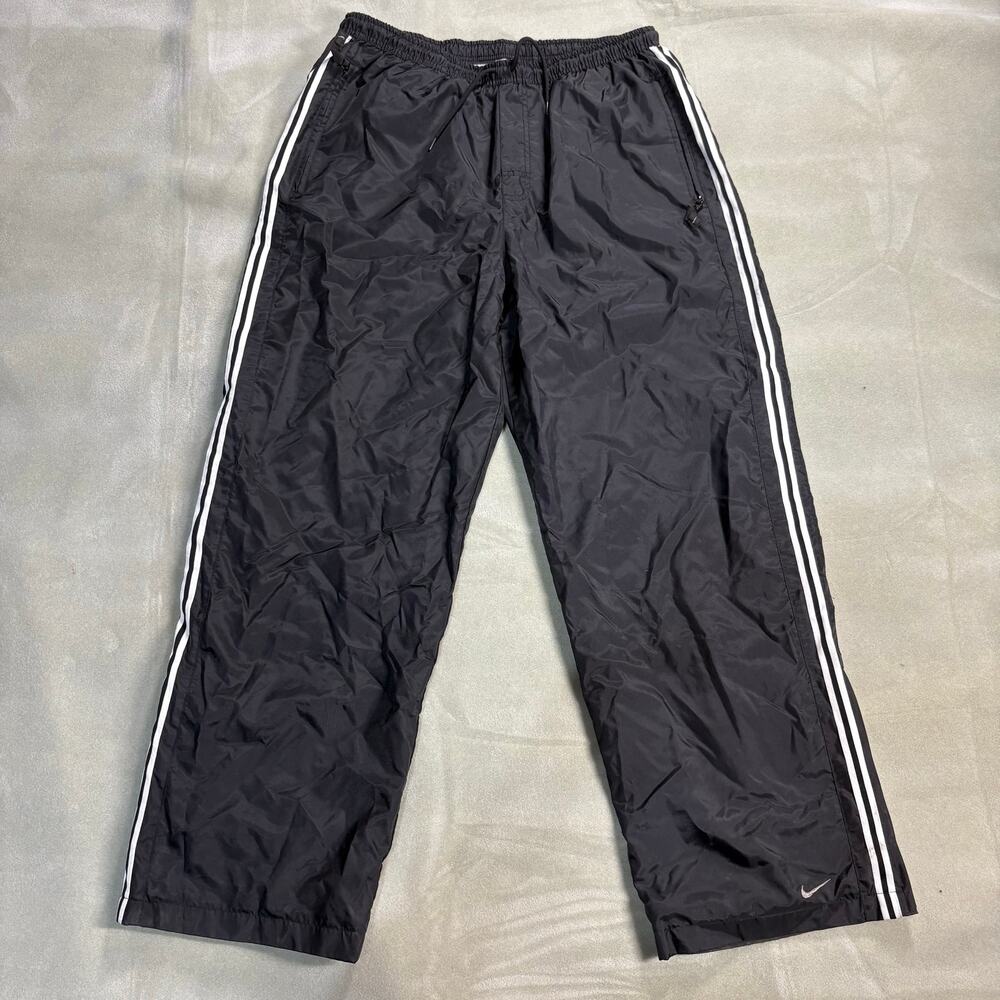 Vintage Nike Track Pants Mens XL Black White Stripe Nylon‎ Y2K 90s Athletic